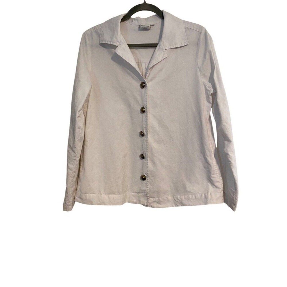 Hot Cotton Women's S White Shacket Button Up Shirt Long Sleeve Office Preppy